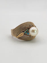 Load image into Gallery viewer, 1396: 9ct Woven Gold Cultured Pearl Turquoises Statement Ring

