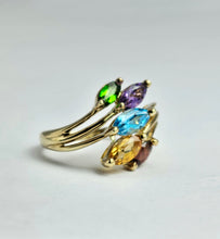 Cargar imagen en el visor de la galería, 1182: Vintage: 9ct Gold Abstract Multi-Gem Ring- fabulous colour array
