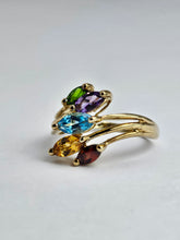 Cargar imagen en el visor de la galería, 1182: Vintage: 9ct Gold Abstract Multi-Gem Ring- fabulous colour array
