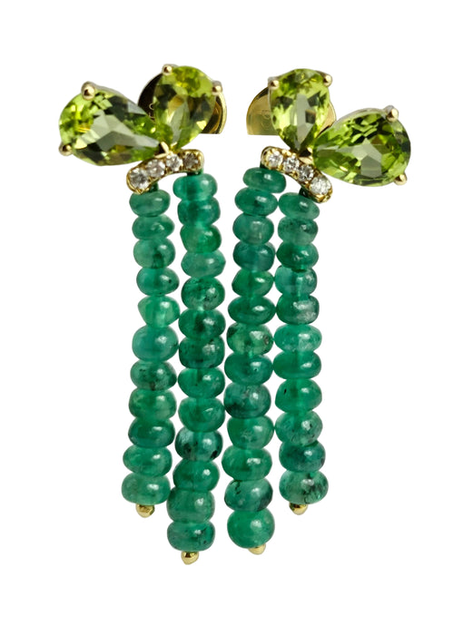 1485: Vintage: 18ct Gold Emeralds, Peridot, Diamonds Drop/Dangle Earrings- extraordinary