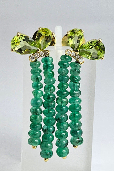 1485: Vintage: 18ct Gold Emeralds, Peridot, Diamonds Drop/Dangle Earrings- extraordinary