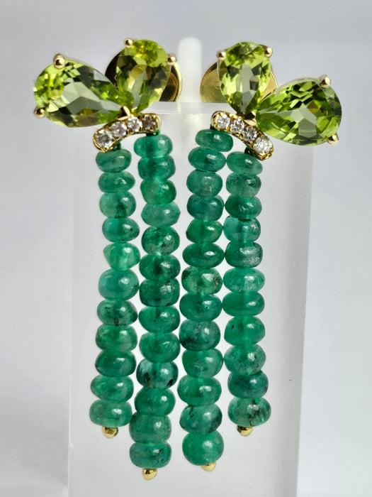 1485: Vintage: 18ct Gold Emeralds, Peridot, Diamonds Drop/Dangle Earrings- extraordinary