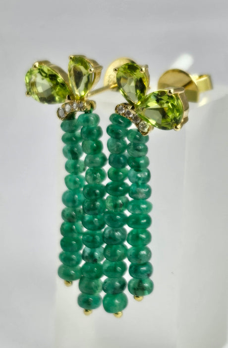 1485: Vintage: 18ct Gold Emeralds, Peridot, Diamonds Drop/Dangle Earrings- extraordinary