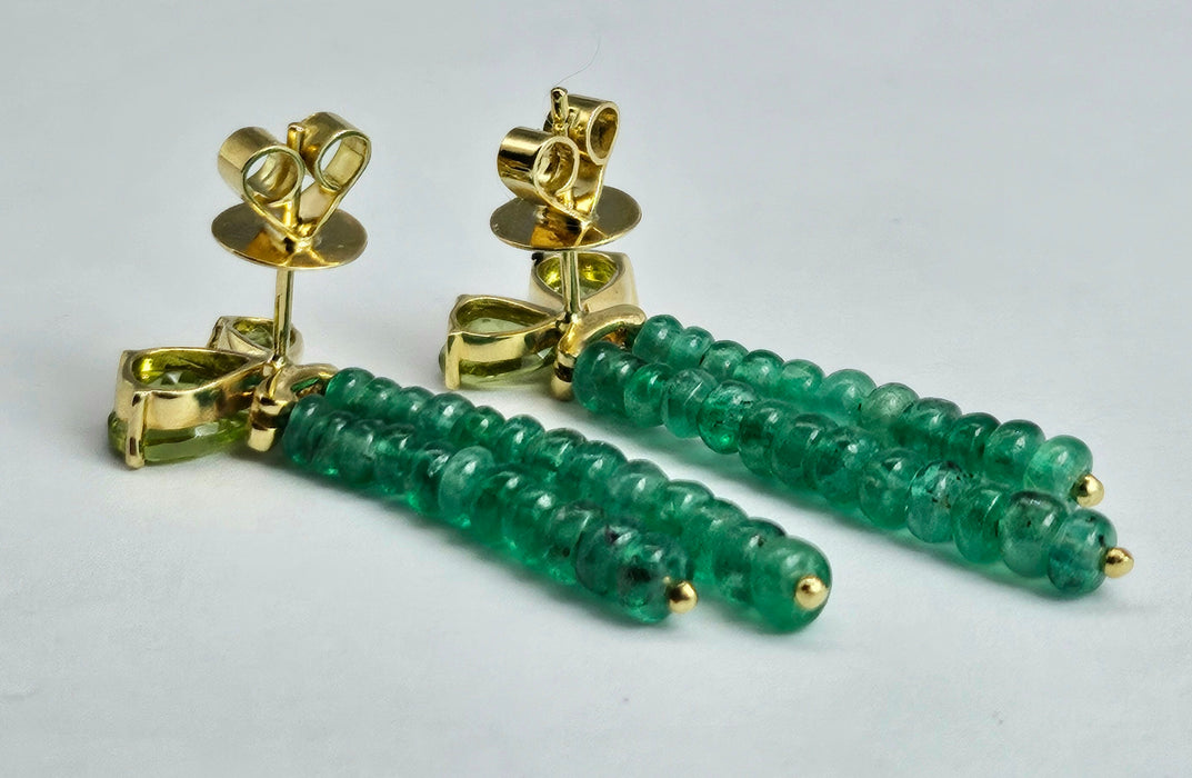 1485: Vintage: 18ct Gold Emeralds, Peridot, Diamonds Drop/Dangle Earrings- extraordinary