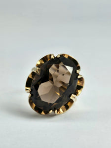 1117: Vintage: 9ct Gold Smokey/Cognac Quartz Ring- From 1972