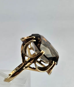 1117: Vintage: 9ct Gold Smokey/Cognac Quartz Ring- From 1972