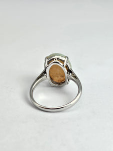 1148: Vintage; 9ct Gold Large White Cabochon Cut Opal Ring