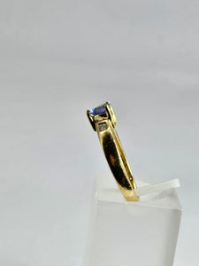 1399: Vintage; 18ct Gold Trillion-Cut Blue Tanzanite Diamonds Dress/Stacker Ring