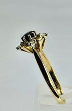 Cargar imagen en el visor de la galería, 1401: Vintage: 18ct Gold French Blue Sapphire Diamonds Flower Head Ring
