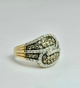 1440:  Vintage;: Statement 9ct Gold Champagne White Diamonds Cocktail Ring- FAB