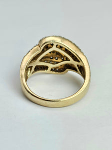 1440:  Vintage;: Statement 9ct Gold Champagne White Diamonds Cocktail Ring- FAB