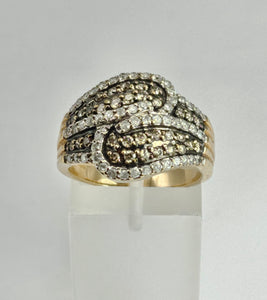 1440:  Vintage;: Statement 9ct Gold Champagne White Diamonds Cocktail Ring- FAB