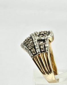 1440:  Vintage;: Statement 9ct Gold Champagne White Diamonds Cocktail Ring- FAB
