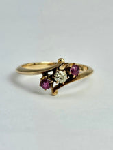 Load image into Gallery viewer, 1442: Vintage; 18ct Gold Ruby Diamonds Three Stone Ring
