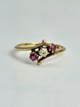 Load image into Gallery viewer, 1442: Vintage; 18ct Gold Ruby Diamonds Three Stone Ring
