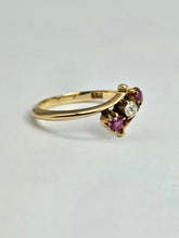 Load image into Gallery viewer, 1442: Vintage; 18ct Gold Ruby Diamonds Three Stone Ring
