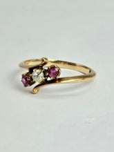 Load image into Gallery viewer, 1442: Vintage; 18ct Gold Ruby Diamonds Three Stone Ring
