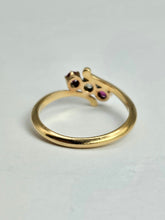 Load image into Gallery viewer, 1442: Vintage; 18ct Gold Ruby Diamonds Three Stone Ring
