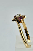 Load image into Gallery viewer, 1442: Vintage; 18ct Gold Ruby Diamonds Three Stone Ring
