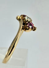 Load image into Gallery viewer, 1442: Vintage; 18ct Gold Ruby Diamonds Three Stone Ring
