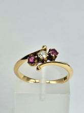 Load image into Gallery viewer, 1442: Vintage; 18ct Gold Ruby Diamonds Three Stone Ring
