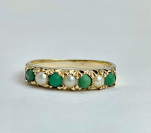 Cargar imagen en el visor de la galería, 0843: Vintage: 14ct Gold Turquoise Pearls Half-Eternity/ Stacker Ring
