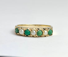 Cargar imagen en el visor de la galería, 0843: Vintage: 14ct Gold Turquoise Pearls Half-Eternity/ Stacker Ring
