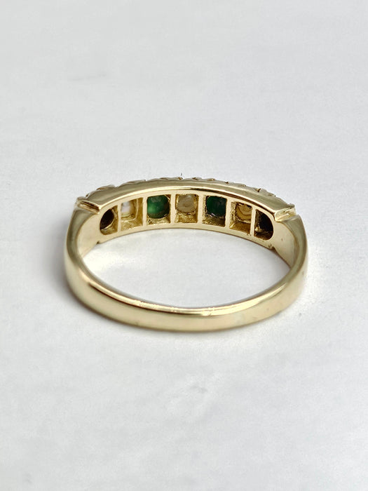 6486 Vintage: 14ct Yellow Gold Turquoise & Seed Pearl Half-Eternity Ring