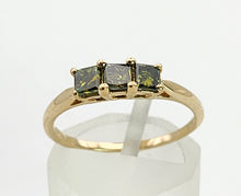 Cargar imagen en el visor de la galería, 1387: Vintage: Rare: 9ct Gold Green Diamonds Trilogy Stacker/Dress Ring- petite &amp; natural
