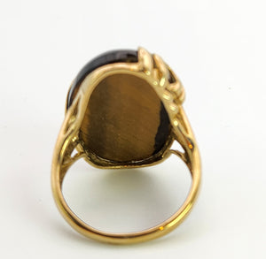 6008: Vintage: 9ct Gold Large Oval Tiger's Eye Cocktail Ring- outrageous