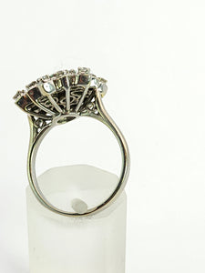 6015:: Vintage Large:18ct White Gold Diamonds  Emeralds Cluster Ring