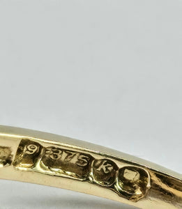 1169: Vintage: 9ct Gold 8 Rich Red Garnets Pearl Flower Head Ring- From 1965