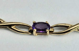 1220: Vintage: 9ct Gold Amethysts Link Bracelet- tastefully understated