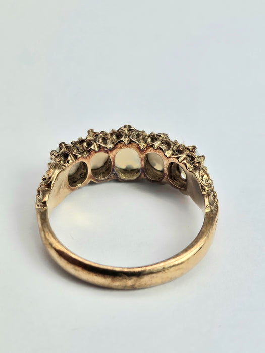 6336 Vintage; 9ct Gold 5 White Opals Dress Ring-From 1972