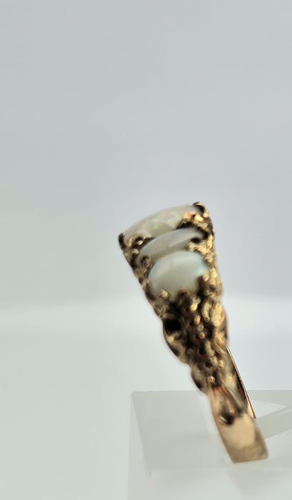 6336 Vintage; 9ct Gold 5 White Opals Dress Ring-From 1972