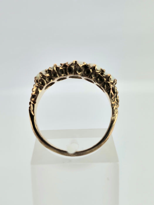 6336 Vintage; 9ct Gold 5 White Opals Dress Ring-From 1972