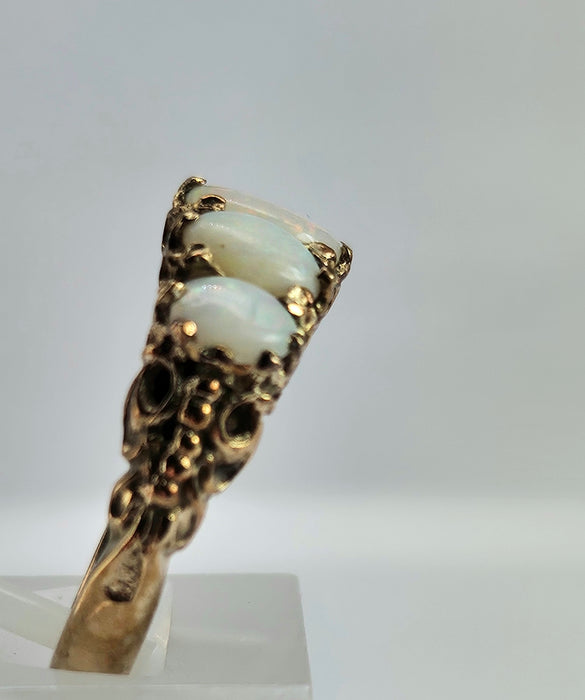 6336 Vintage; 9ct Gold 5 White Opals Dress Ring-From 1972