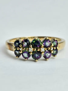 1432: Vintage: Rare: 9ct Gold Caribbean Topaz Diamonds Dress Ring