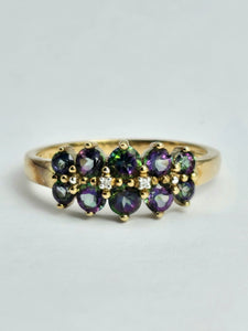 1432: Vintage: Rare: 9ct Gold Caribbean Topaz Diamonds Dress Ring