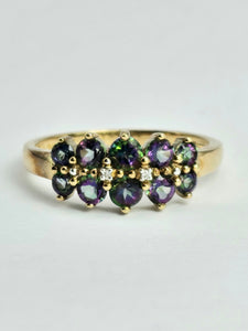 1432: Vintage: Rare: 9ct Gold Caribbean Topaz Diamonds Dress Ring