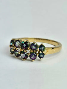 1432: Vintage: Rare: 9ct Gold Caribbean Topaz Diamonds Dress Ring