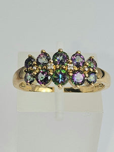 1432: Vintage: Rare: 9ct Gold Caribbean Topaz Diamonds Dress Ring
