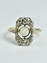 Cargar imagen en el visor de la galería, 1146: Antique: Art Deco White Opal 12 Diamonds Geometric Set Ring- old, authentic, beautiful

