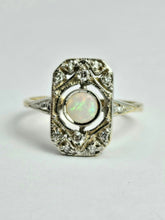 Cargar imagen en el visor de la galería, 1146: Antique: Art Deco White Opal 12 Diamonds Geometric Set Ring- old, authentic, beautiful
