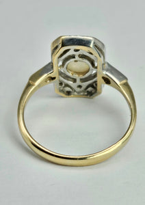 1146: Antique: Art Deco White Opal 12 Diamonds Geometric Set Ring- old, authentic, beautiful