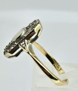1146: Antique: Art Deco White Opal 12 Diamonds Geometric Set Ring- old, authentic, beautiful