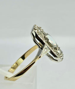 1146: Antique: Art Deco White Opal 12 Diamonds Geometric Set Ring- old, authentic, beautiful