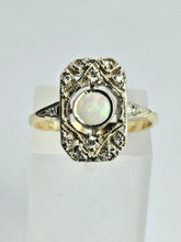 Cargar imagen en el visor de la galería, 1146: Antique: Art Deco White Opal 12 Diamonds Geometric Set Ring- old, authentic, beautiful
