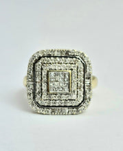 Load image into Gallery viewer, 1098: Vintage: 9ct Gold Mixed-Cut Natural Diamonds Square Set Cocktail Ring
