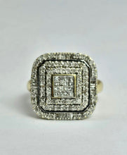 Load image into Gallery viewer, 1098: Vintage: 9ct Gold Mixed-Cut Natural Diamonds Square Set Cocktail Ring
